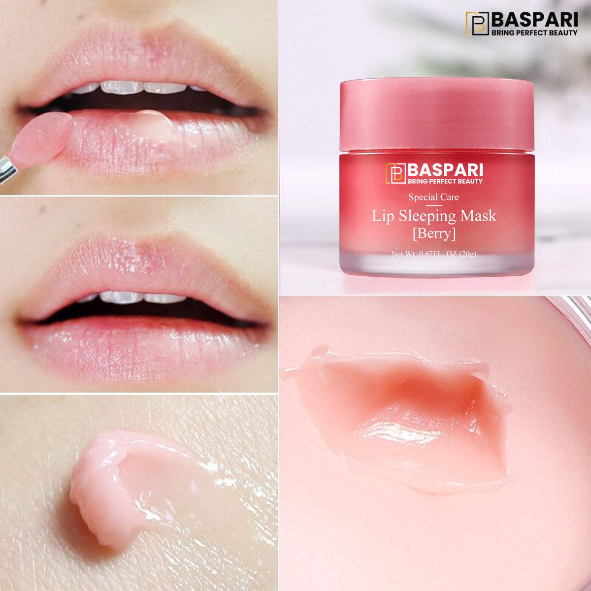 Baspari Lip Sleeping Mask- for Nourished, Plump & Glowing Lips | with Berry