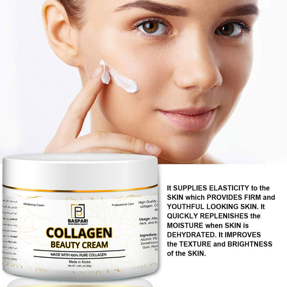 Baspari Pure Collagen Cream-Moisturizer Face & Body Skin Care Anti Aging Wrinkle Reducing Cream.