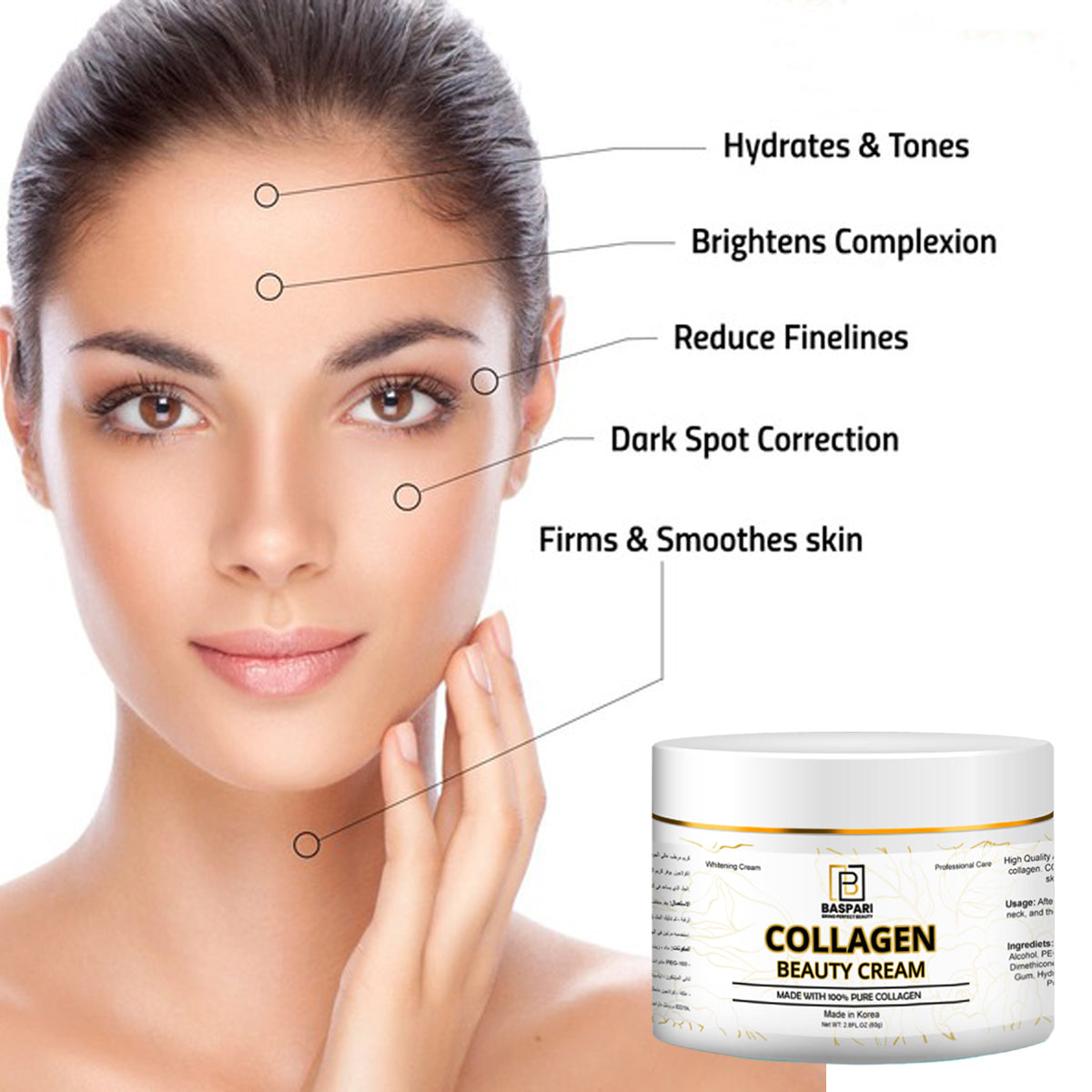 Baspari Pure Collagen Cream-Moisturizer Face & Body Skin Care Anti Aging Wrinkle Reducing Cream.