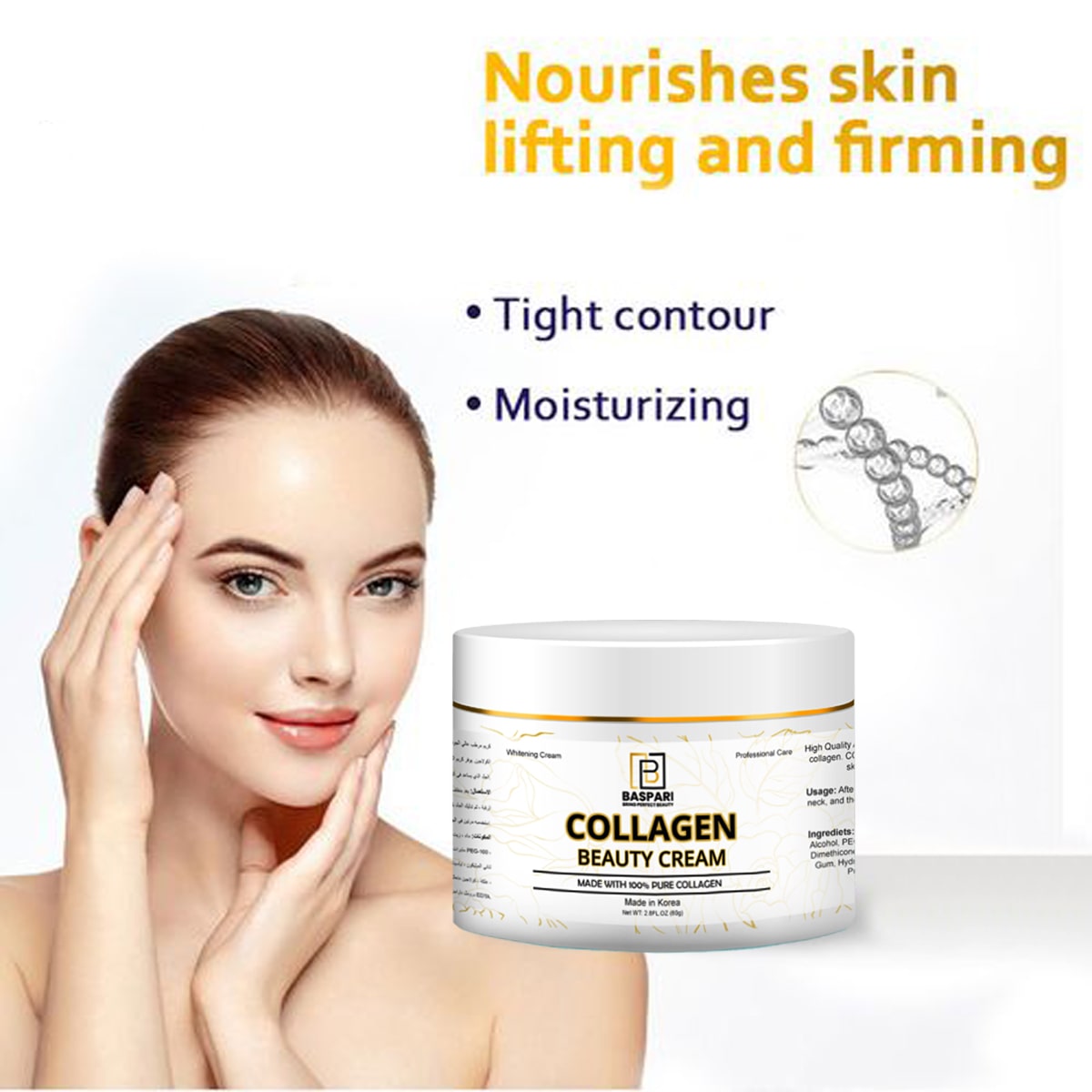 Baspari Pure Collagen Cream-Moisturizer Face & Body Skin Care Anti Aging Wrinkle Reducing Cream.