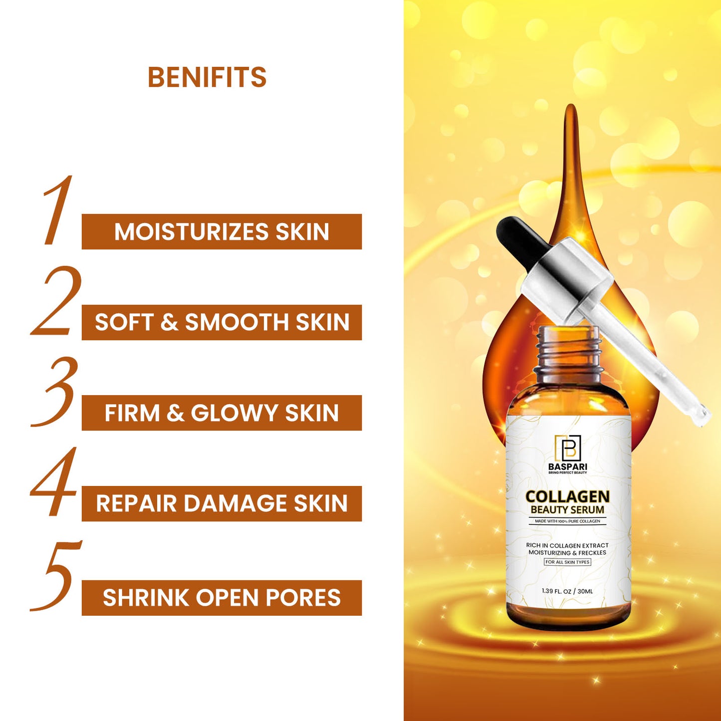 Baspari Collagen Whitening - Brightening Moisturizing Anti Freckle Face Serum