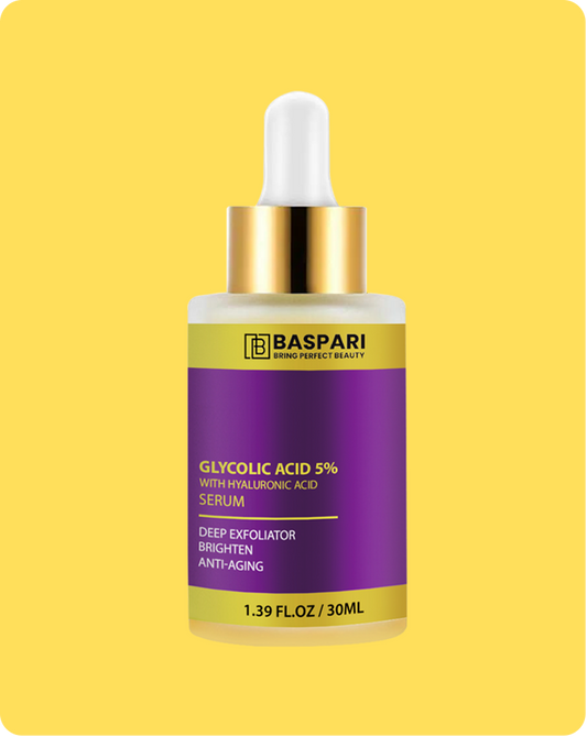 Baspari Glycolic Acid Serum 5% with Hyaluronic Acid Serum | Bright & Anti Dark Spot Face Serum, Instant Glow 30ml