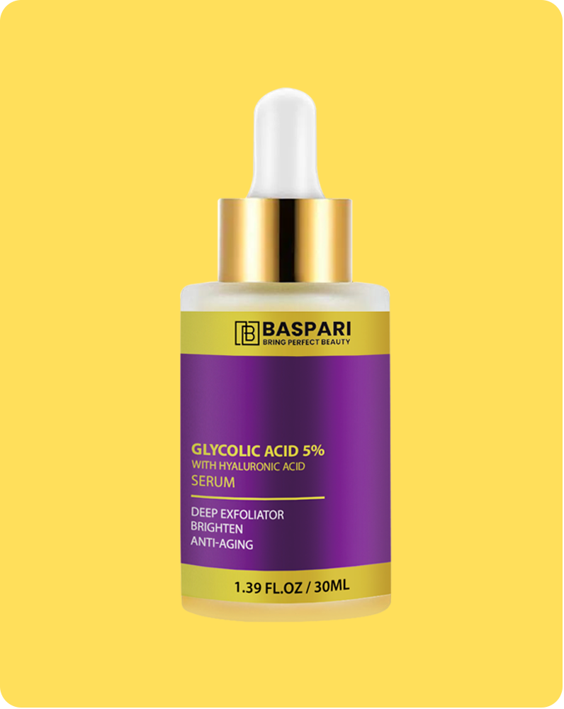Baspari Glycolic Acid Serum 5% with Hyaluronic Acid Serum | Bright & Anti Dark Spot Face Serum, Instant Glow 30ml