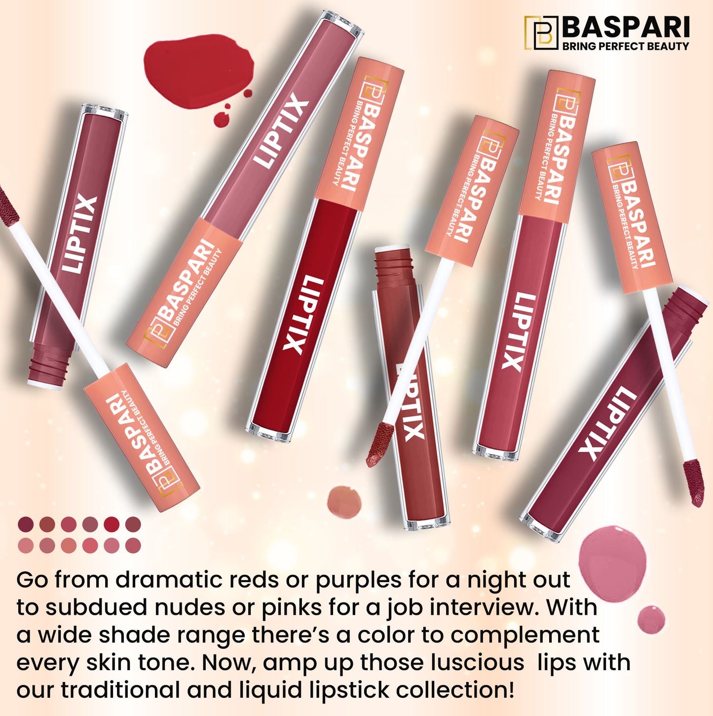 Baspari Matte LIPTIX - Liquid Lipstick Makeup Set of 6 Pcs