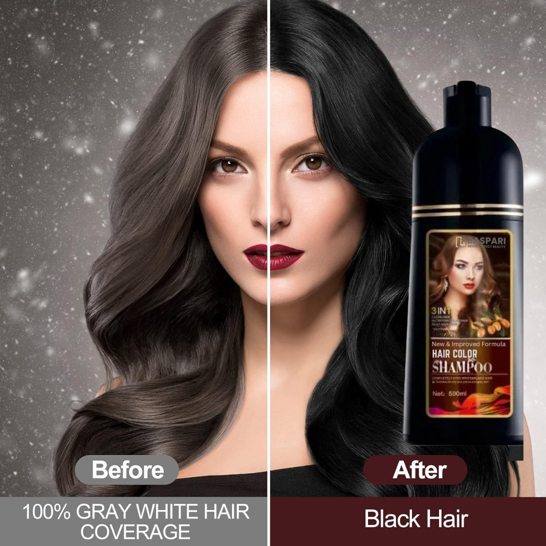 Baspari Argan Hair Color Dye Shampoo - Color Grey-white Hair into Black