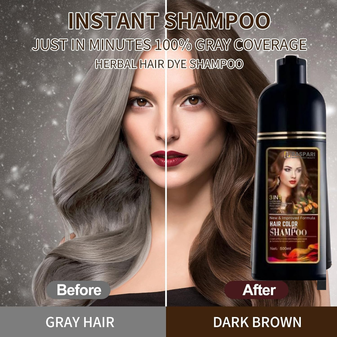 Baspari Argan Hair Color Dye Shampoo - Color Grey-white Hair into Black