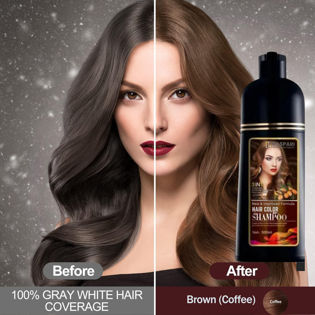 Baspari Argan Hair Color Dye Shampoo - Color Grey-white Hair into Black