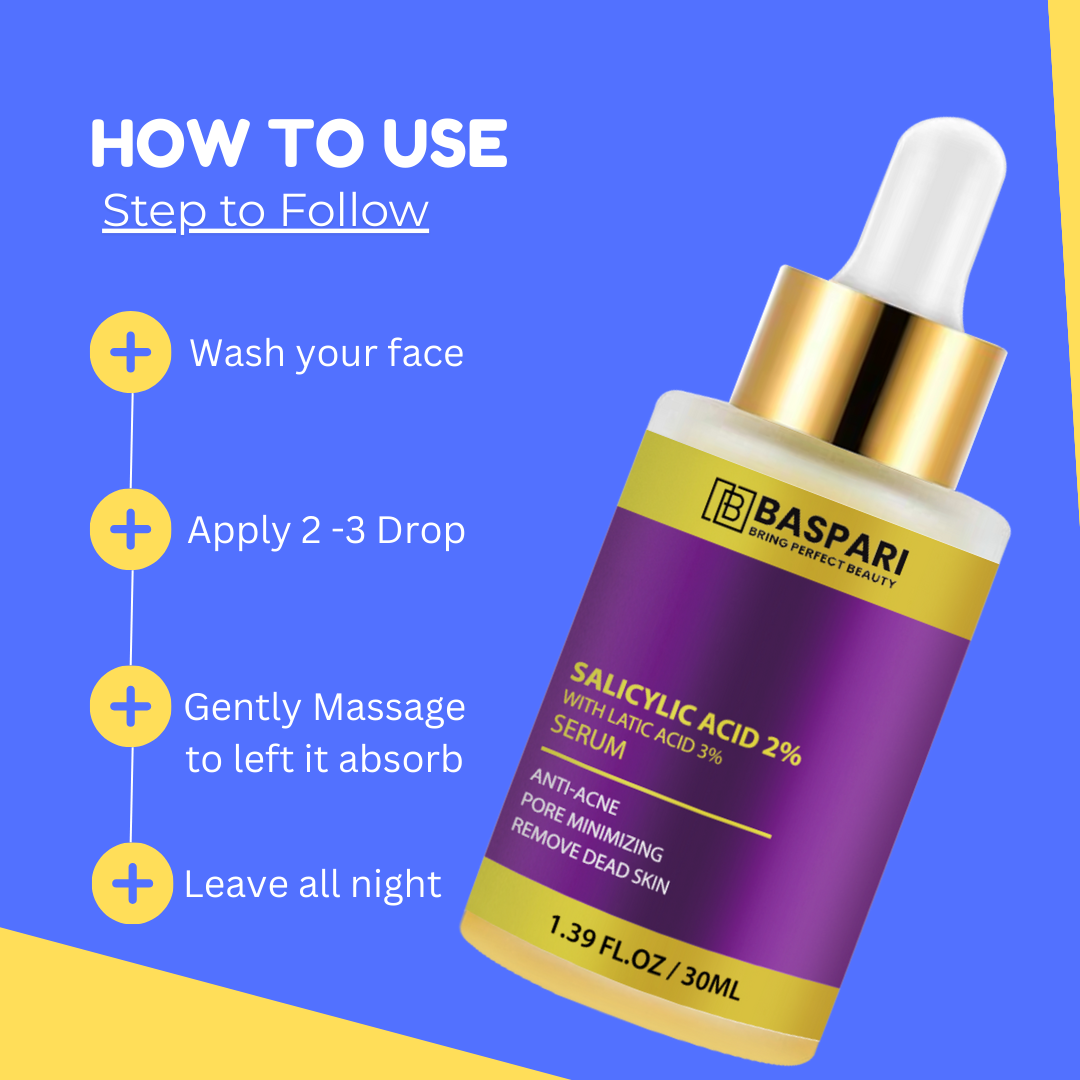 Baspari Salicylic Acid 2% with Latic Acid 3% Serum | Acne Treatment Serum, Helps Reduce Pimples in 3 Days | 30ml