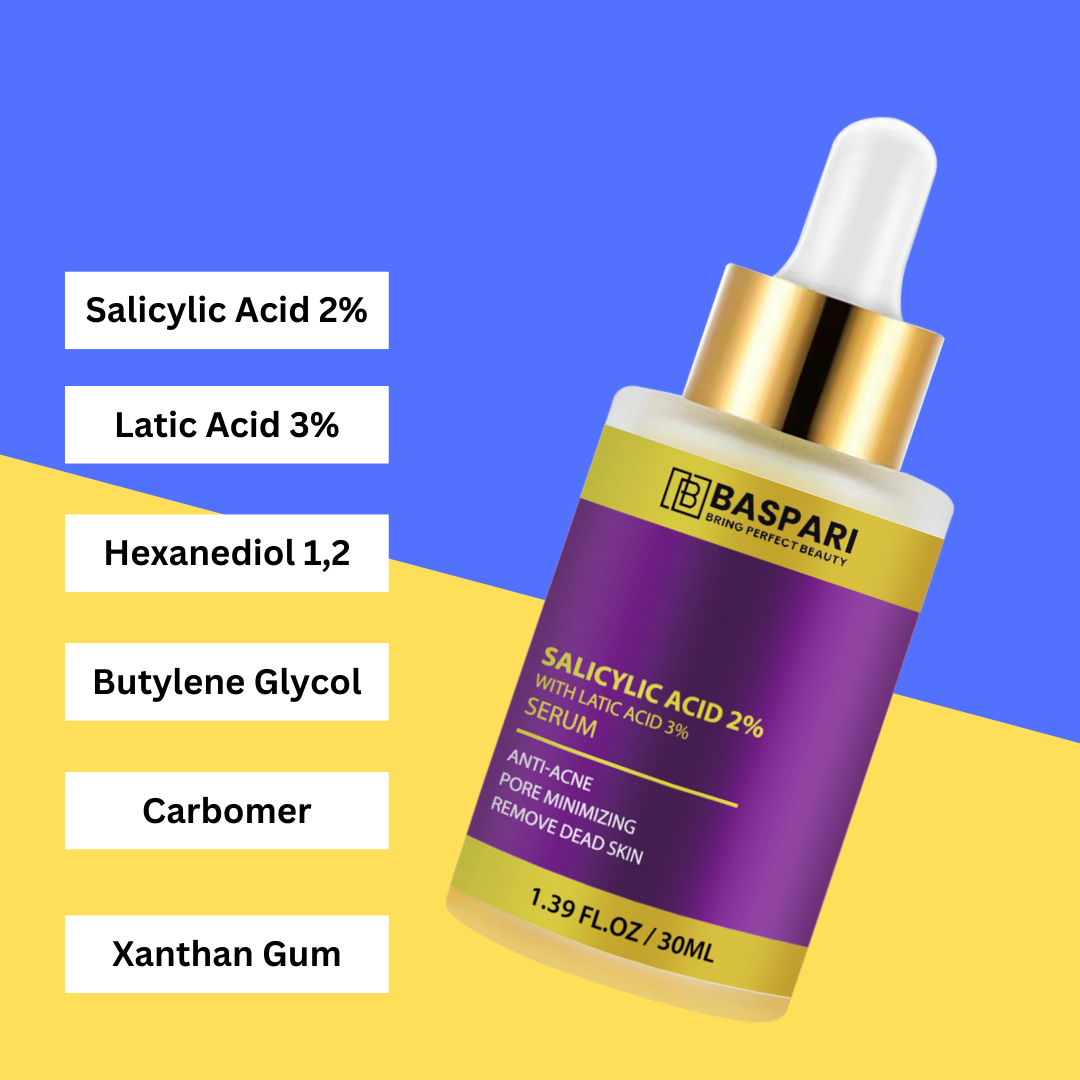 Baspari Salicylic Acid 2% with Latic Acid 3% Serum | Acne Treatment Serum, Helps Reduce Pimples in 3 Days | 30ml