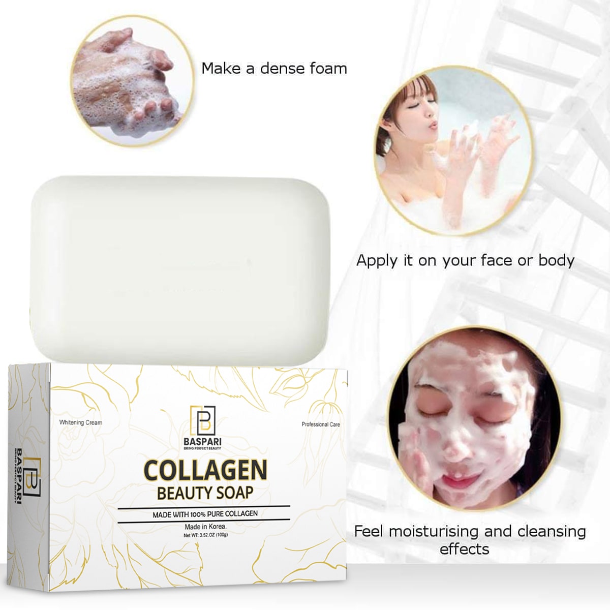 Baspari 3 in 1 Collagen Cream , soap & serum