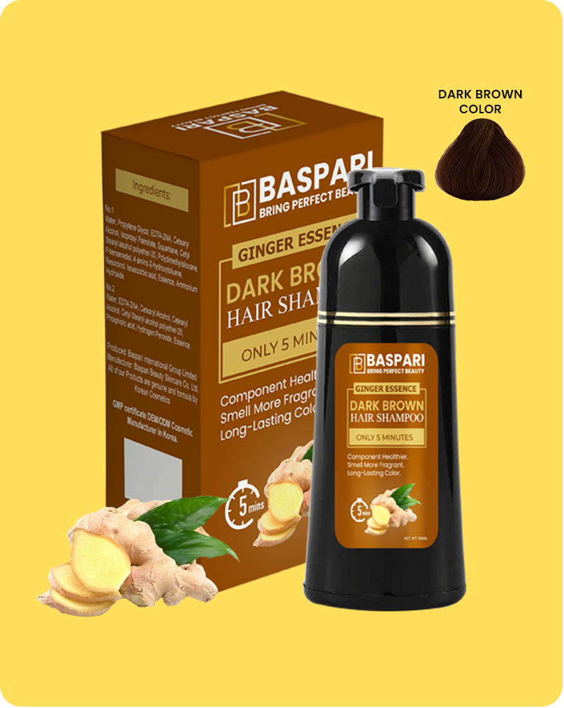 Baspari Ginger Hair color Dye Shampoo - Grey Hair Coverage Shampoo 500ml