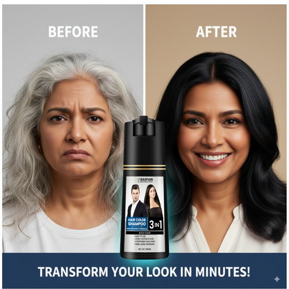 Baspari 3 in 1 Hair Color Dye Shampoo - Best Natural Hair Dye Shampoo for All Hair Types for womens 500ml