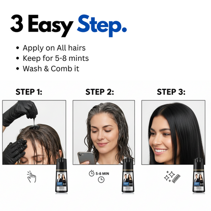 Baspari 3 in 1 Hair Color Dye Shampoo - Best Natural Hair Dye Shampoo for All Hair Types for womens 500ml