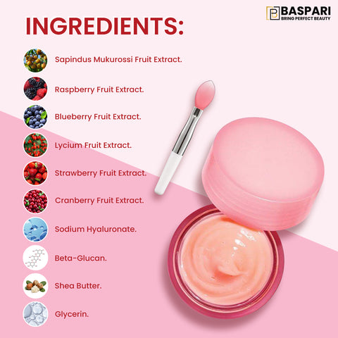 Baspari Lip Sleeping Mask- for Nourished, Plump & Glowing Lips | with Berry