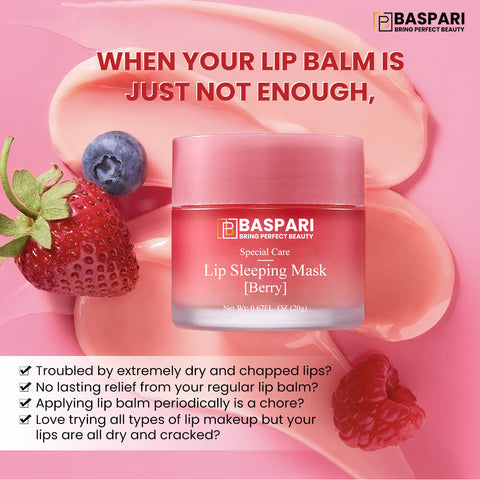 Baspari Lip Sleeping Mask- for Nourished, Plump & Glowing Lips | with Berry