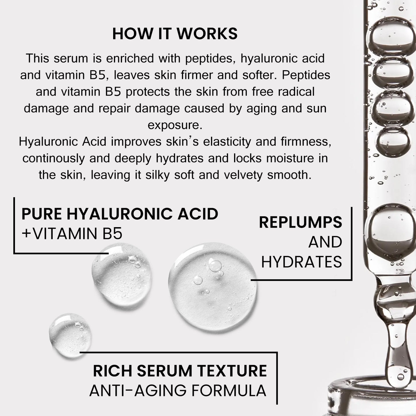 Baspari Hyaluronic Acid with Peptid Serum- Hydrating Serum to Plump and Smooth Skin for All Skin Types,30ml