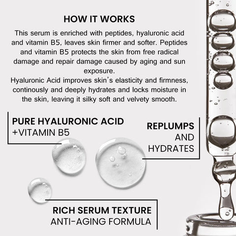 Baspari Hyaluronic Acid with Peptid Serum- Hydrating Serum to Plump and Smooth Skin for All Skin Types,30ml