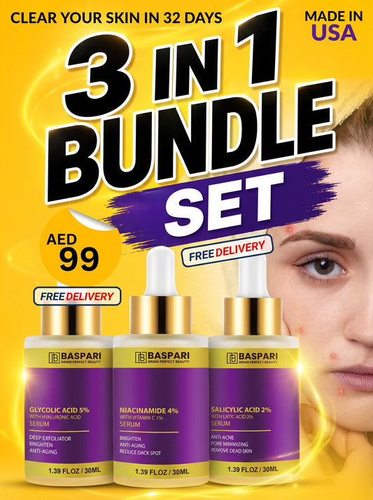 Baspari 3 in 1 Serum Set- Baspari Niacinamide Acid Serum 4% + Baspari Salicylic Acid 2%  + Baspari Glycolic Acid Serum 5%