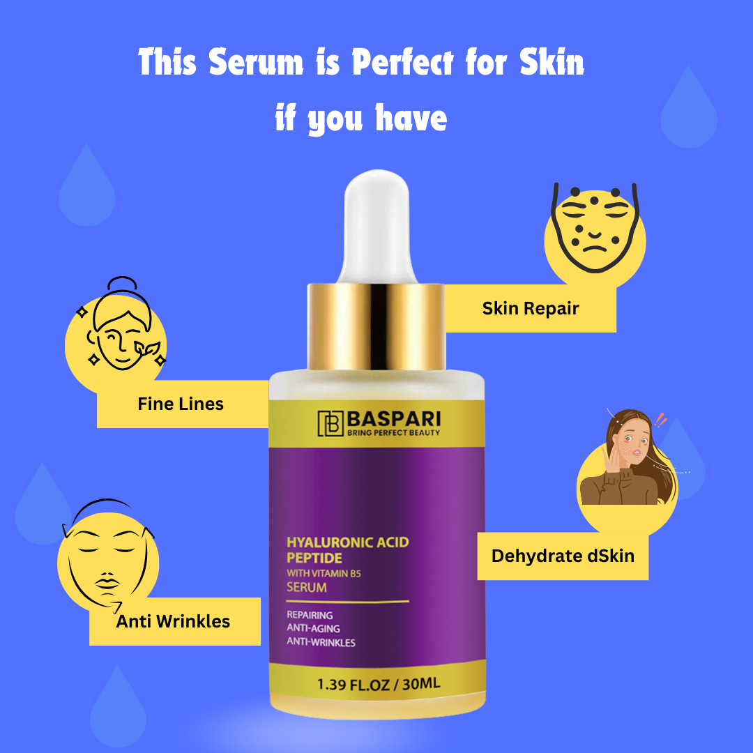 Baspari Hyaluronic Acid with Peptid Serum- Hydrating Serum to Plump and Smooth Skin for All Skin Types,30ml