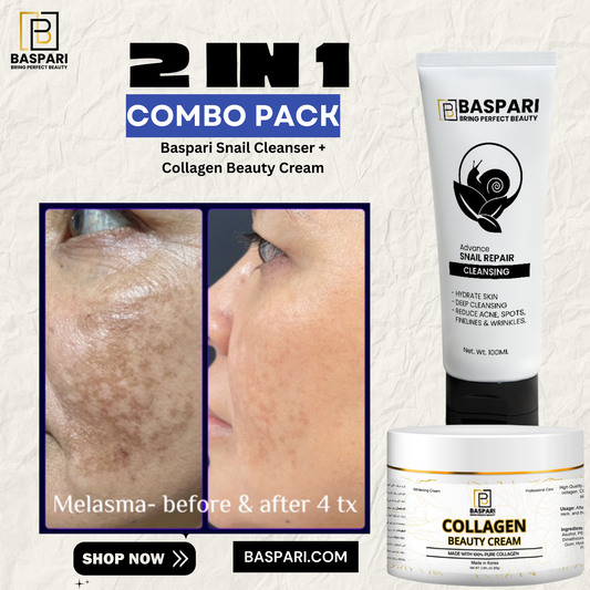 Combo Pack- Baspari Pure Collagen Cream & Baspari Pure Mucin Snail Cleanser
