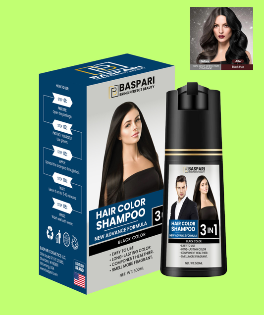 Baspari 3 in 1 Hair Color Dye Shampoo - Best Natural Hair Dye Shampoo for All Hair Types for womens 500ml