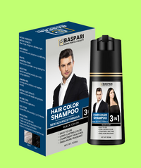 Baspari 3-in-1 Hair Color Dye Shampoo | Turns Grey to Black in 5 Minutes | Ammonia-Free | Shampoo + Color + Conditioner | Long-Lasting Natural Black | Easy Home Hair Dye for Men & Women (500ml)