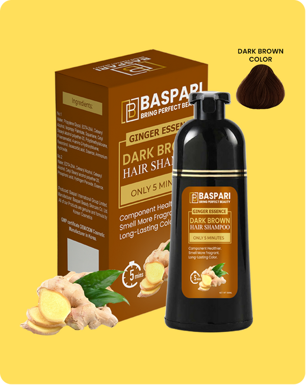 Baspari Ginger Hair color Dye Shampoo - Grey Hair Coverage Shampoo 500ml (Dark brown)
