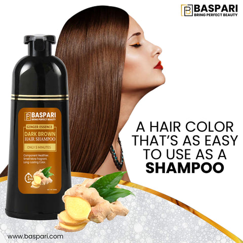 Baspari Ginger Hair color Dye Shampoo - Grey Hair Coverage Shampoo 500ml